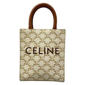 Celine Mini Vertical Cabas Tote Bag Brown Cream Triomphe Canvas Calf Skin